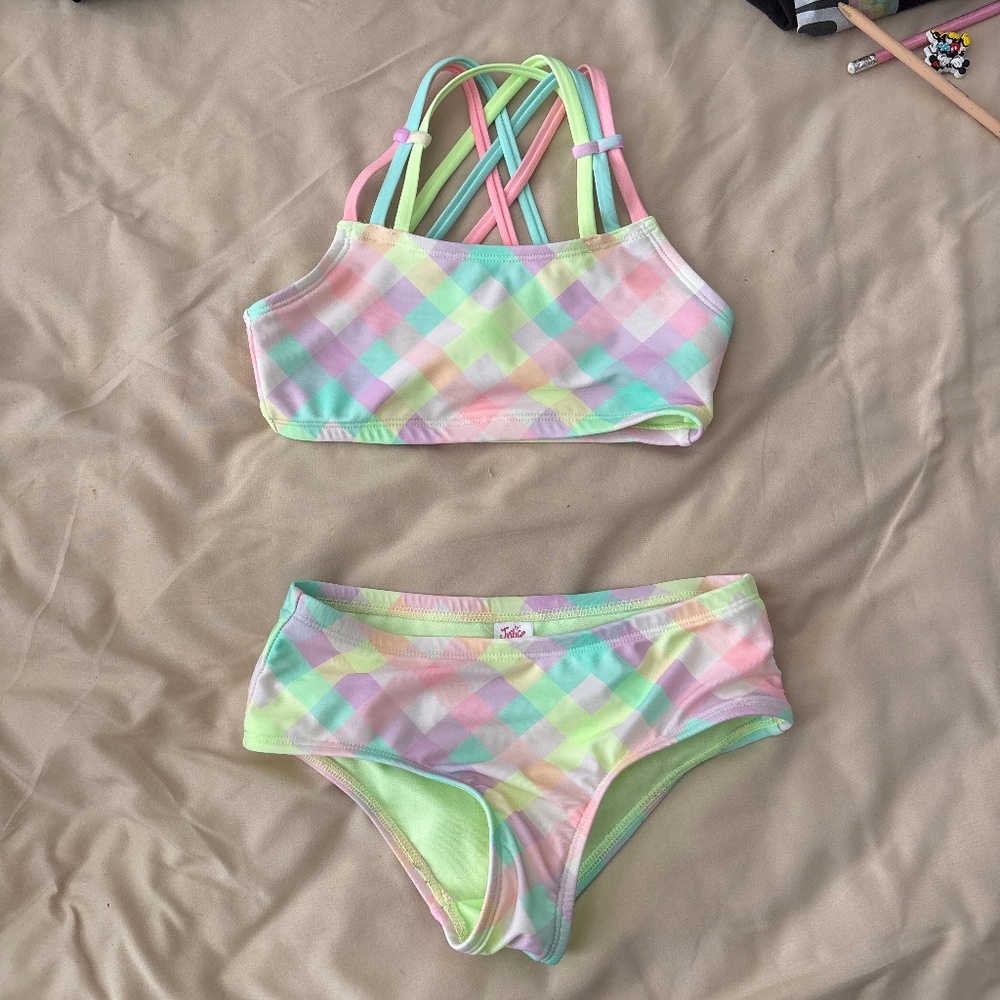 Justice Plaid Strappy Bikini Swimsuit Size XS 5-6